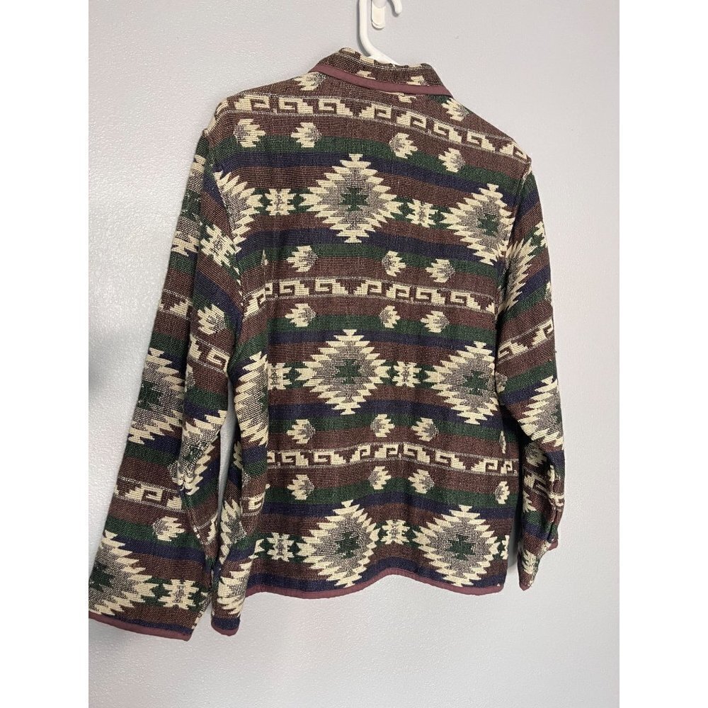 Vintage Jane Ashley Sz L Cotton Aztec Western Button Up Long Sleeve Jacket - Picture 2 of 10